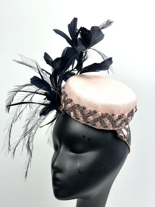 NOVA Pink and Black Pillbox Hat
