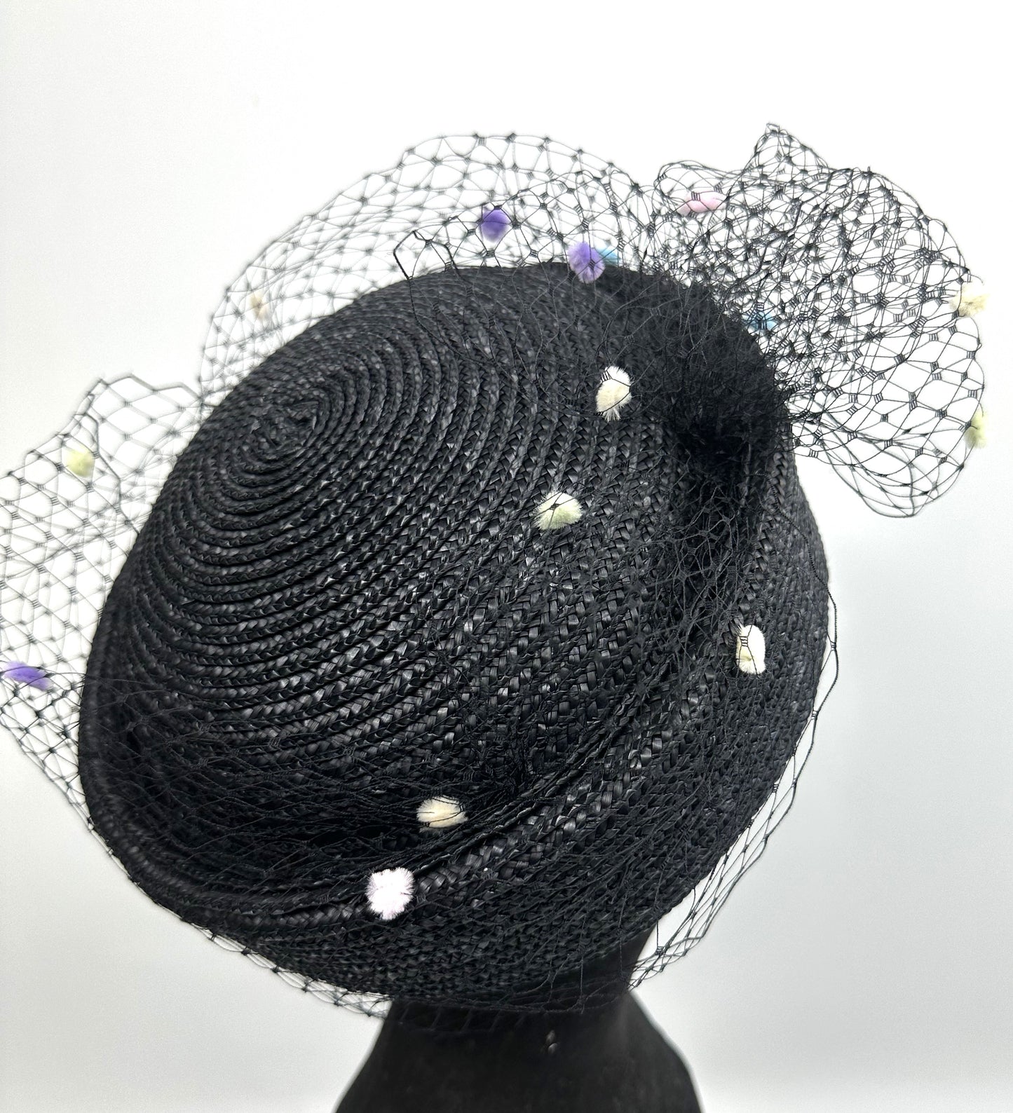 HILDA Black Straw Pillbox Hat