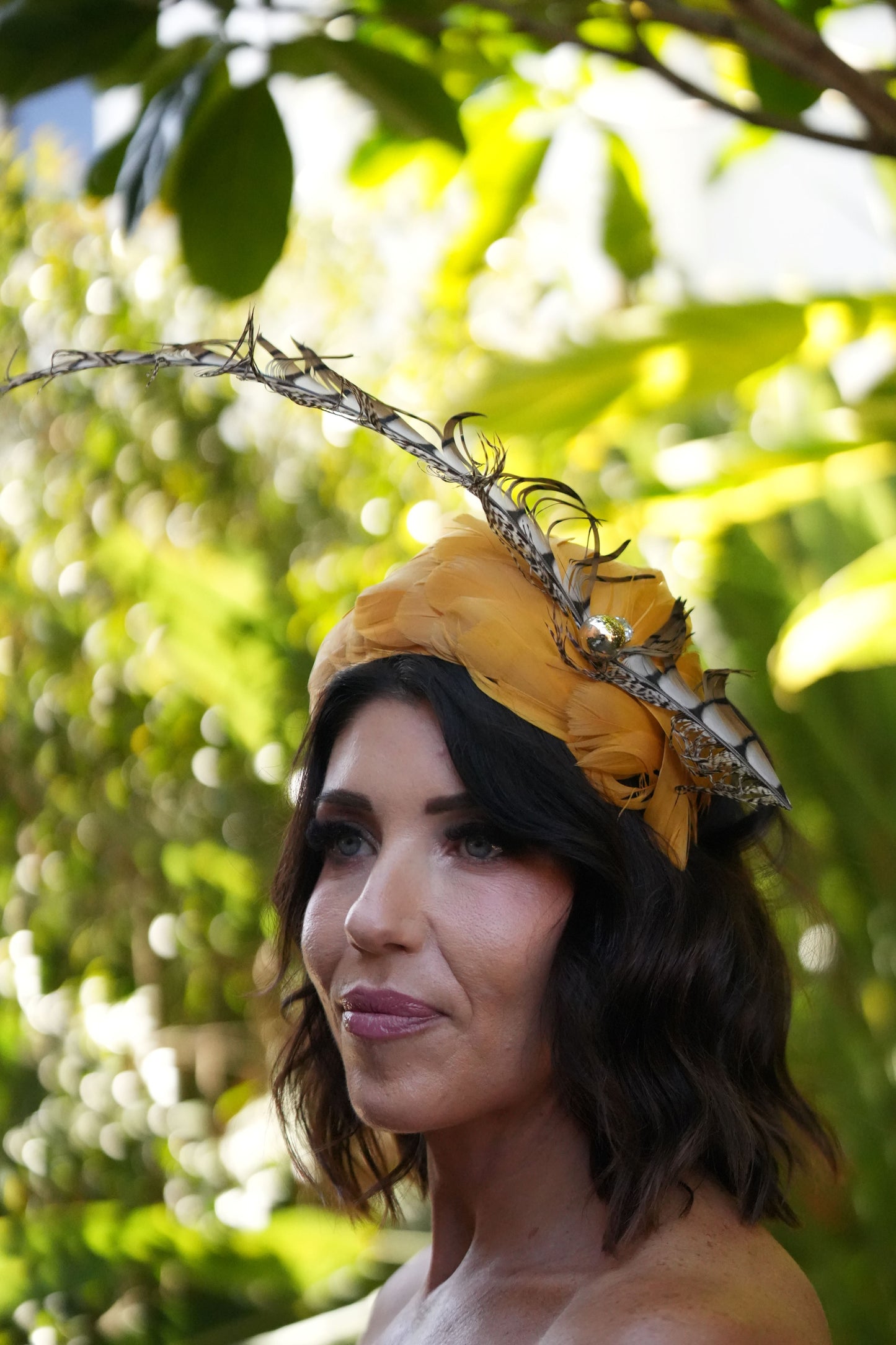 MAEVE Mustard Feathers Race Day Hat Fascinator