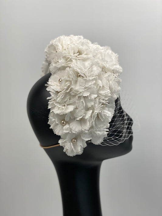 NINA White Flowered Headpiece Race Day Hat Bridal Headpiece