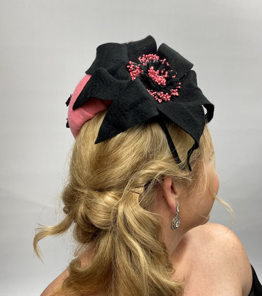 PHYLISS Pink Felt Race Day Hat Fascinator