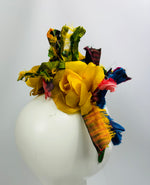 Load image into Gallery viewer, IRENE Yellow Roses Silk Rags Boho Headband Race Hat
