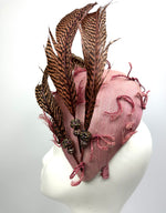 Load image into Gallery viewer, JADE Pink Vintage Straw Race Hat Fascinator Pheasant Feathers
