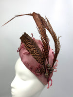 Load image into Gallery viewer, JADE Pink Vintage Straw Race Hat Fascinator Pheasant Feathers
