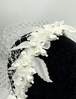 Load image into Gallery viewer, NESSIE White Veiled Headband Fascinator Race Day Hat
