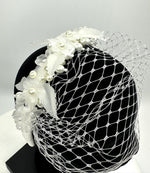 Load image into Gallery viewer, NESSIE White Veiled Headband Fascinator Race Day Hat
