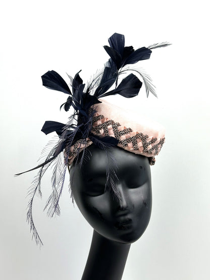 NOVA Pink and Black Pillbox Hat