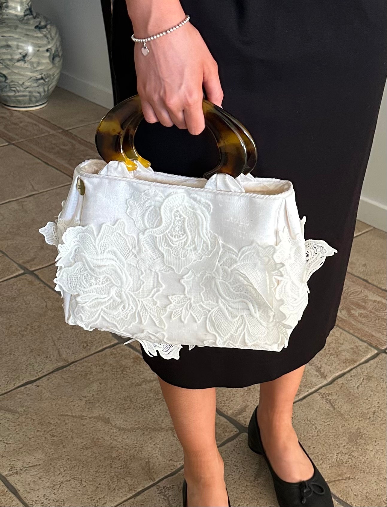 LIBBY White Silk Handbag