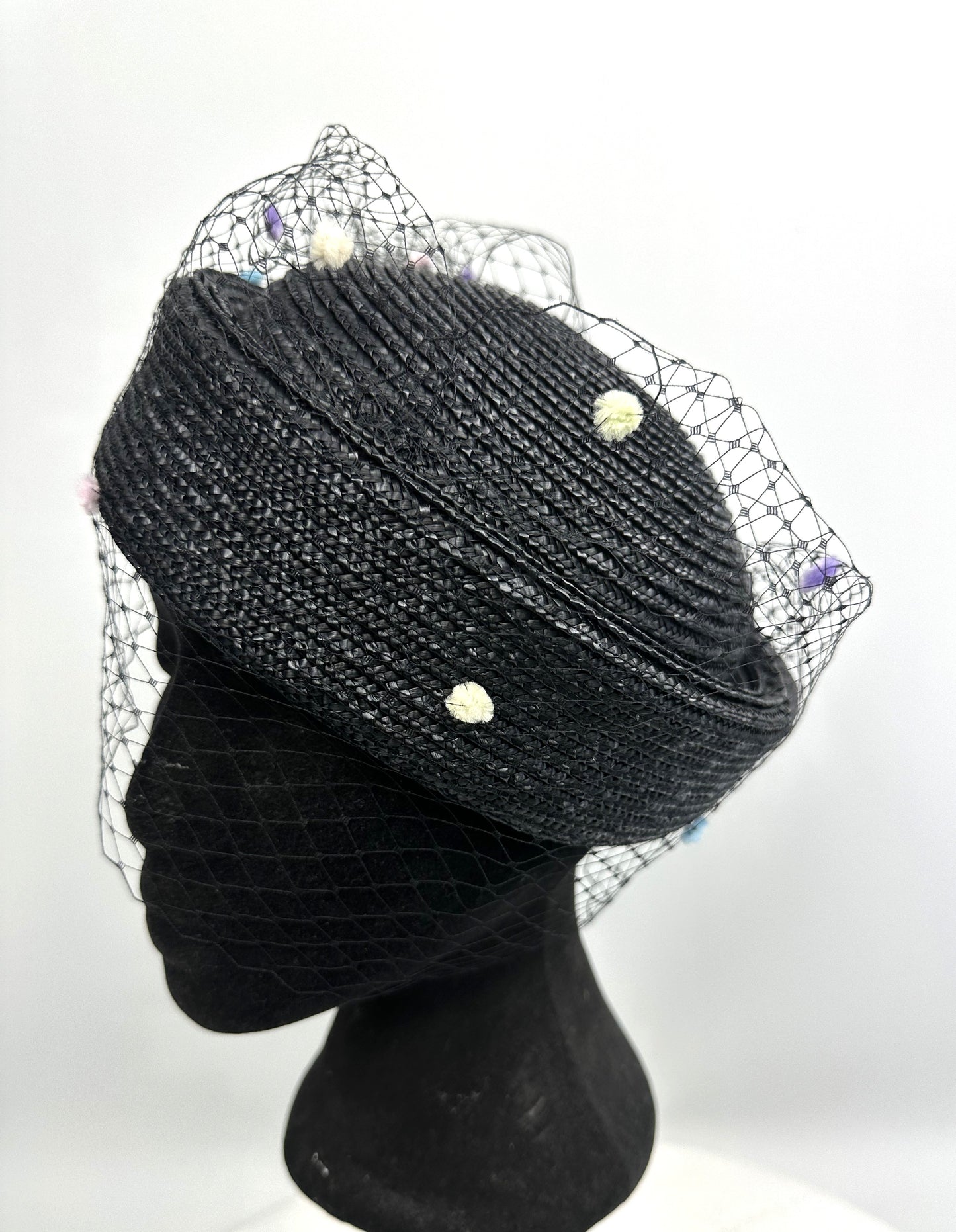 HILDA Black Straw Pillbox Hat