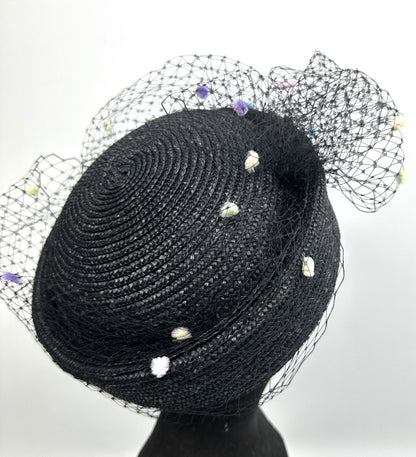 HILDA Black Straw Pillbox Hat