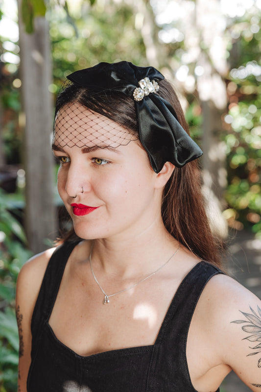 GEORGIA Black Satin Bow Hat