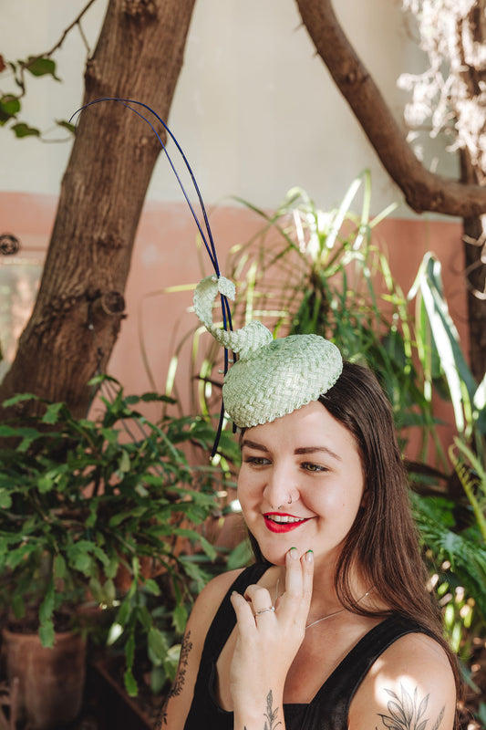 IZZIE Mint Green Straw Cocktail Hat Fascinator Race Hat