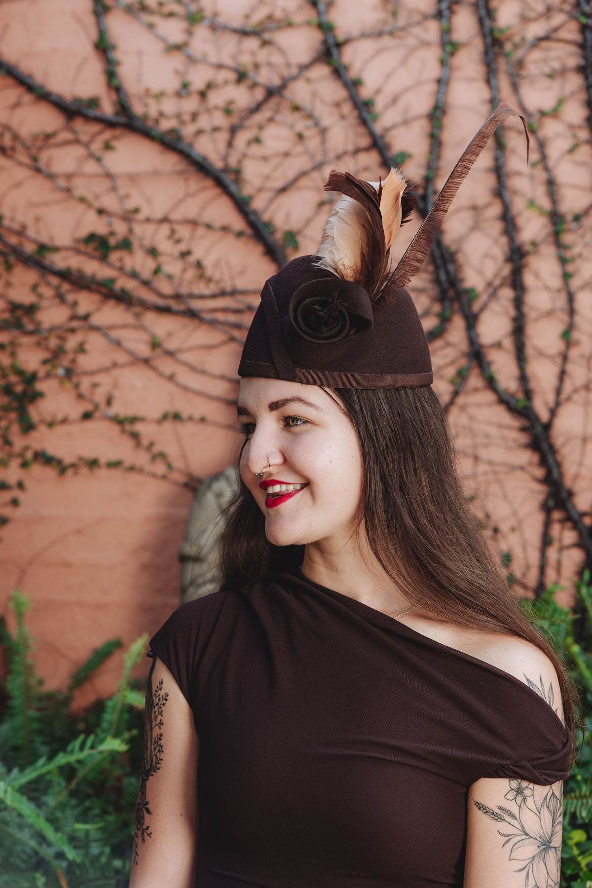 LENA Brown Felt Pill Box Hat Race Hat