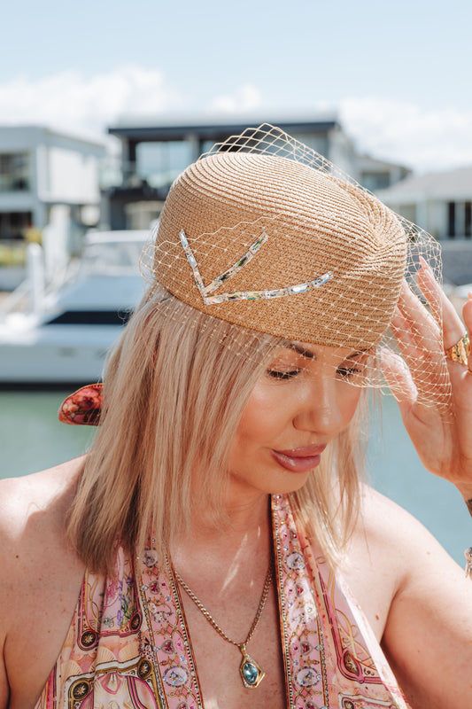 LORETTA Straw Pillbox Hat