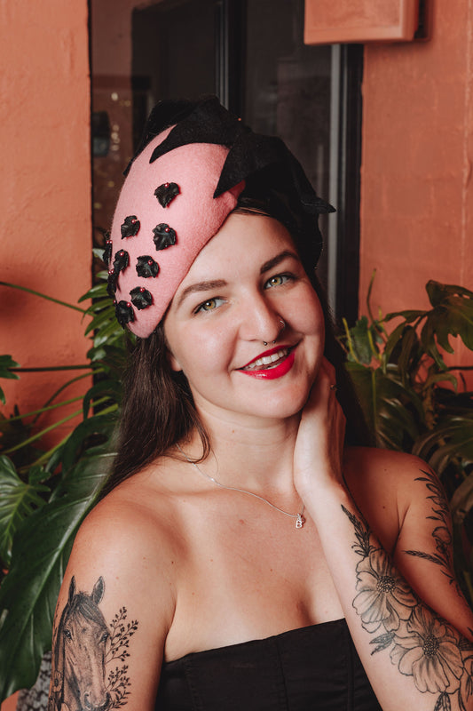 PHYLISS Pink Felt Race Day Hat Fascinator