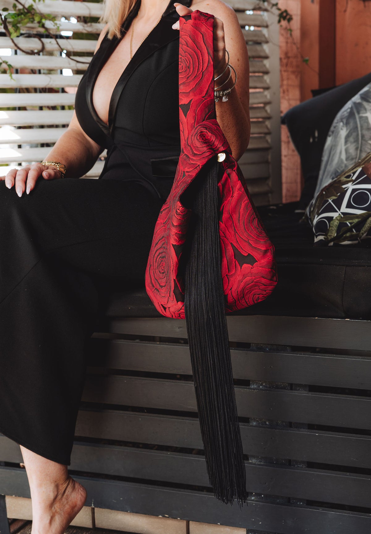 DOREEN Red and Black Brocade Bag