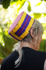 Load image into Gallery viewer, ALFREDA Red Straw Pillbox Hat Vintage Grosgrain Ribbon Race Hat
