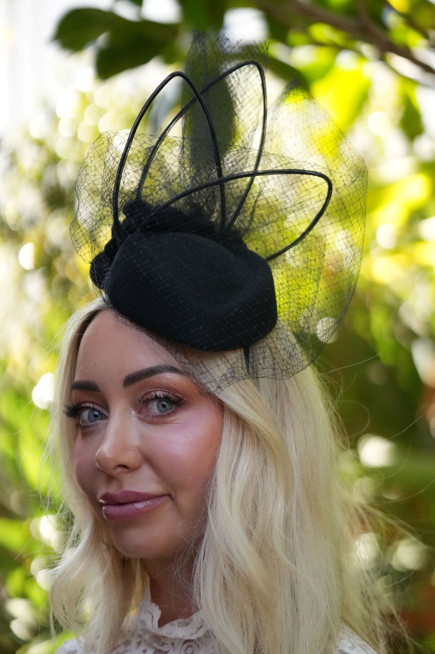 DELORES Black Felt Hat Black Veiling Felt Flowers Race Hat