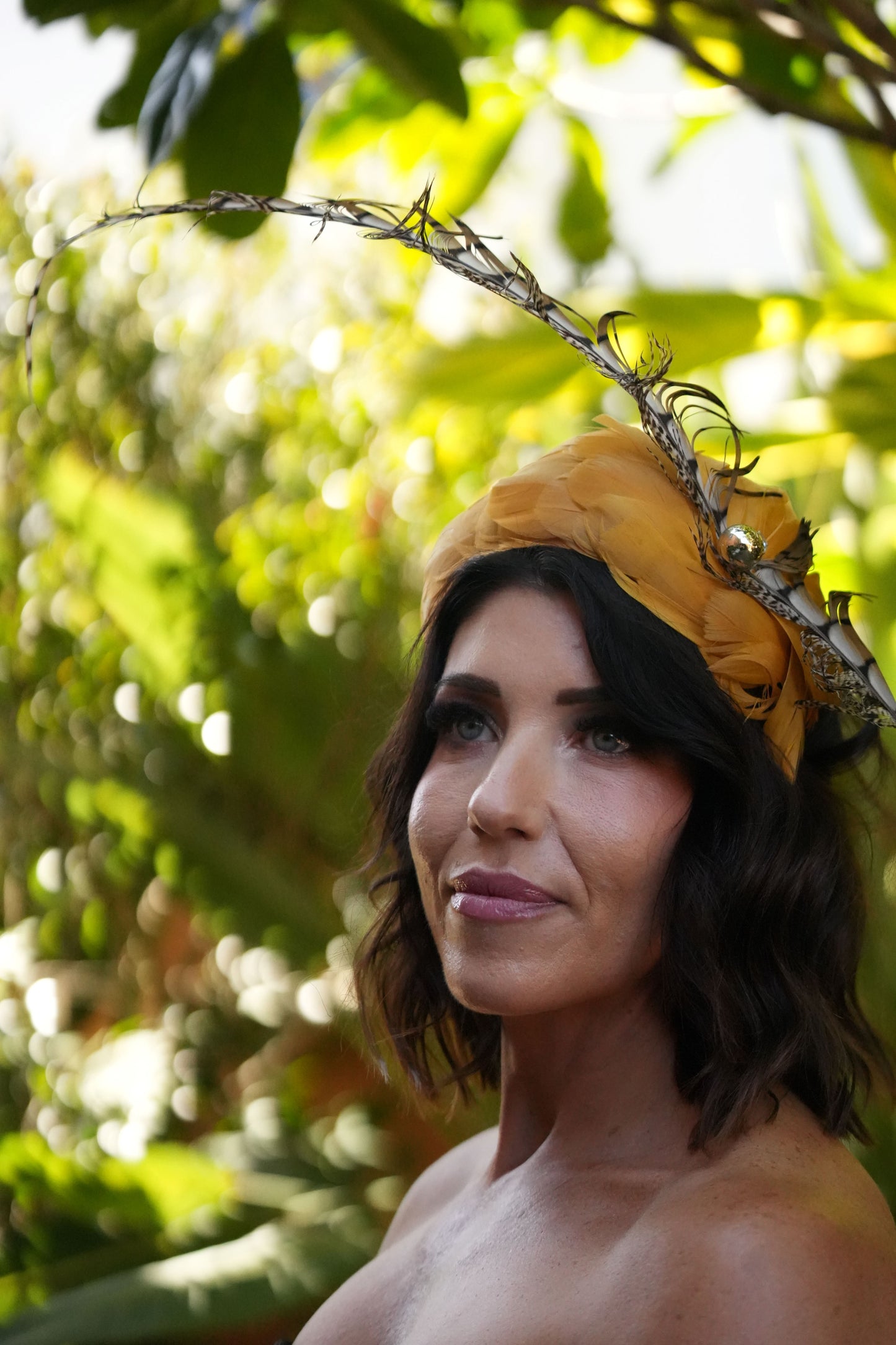 MAEVE  Mustard Feathers Race Day Hat Fascinator