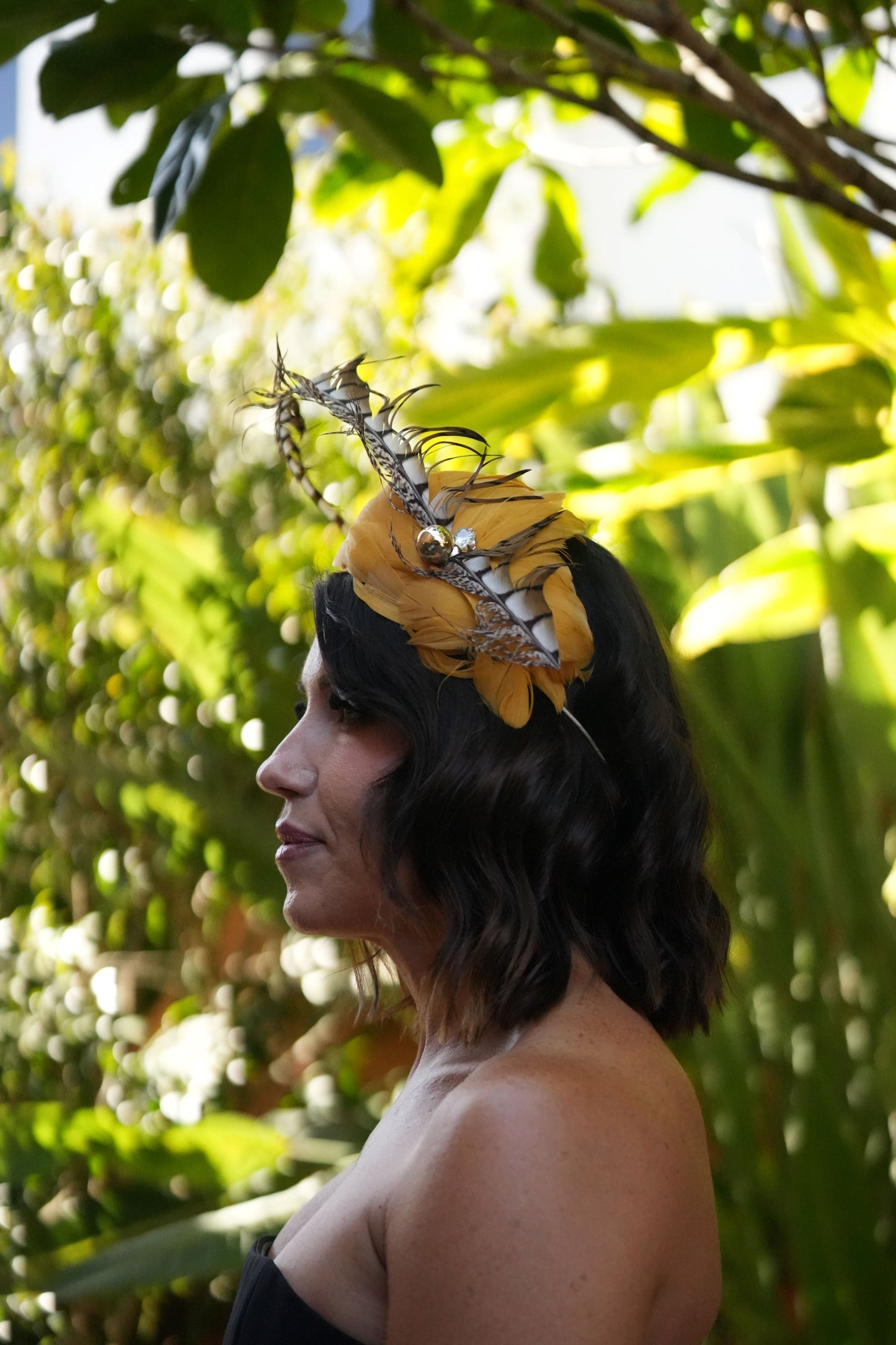 MAEVE  Mustard Feathers Race Day Hat Fascinator