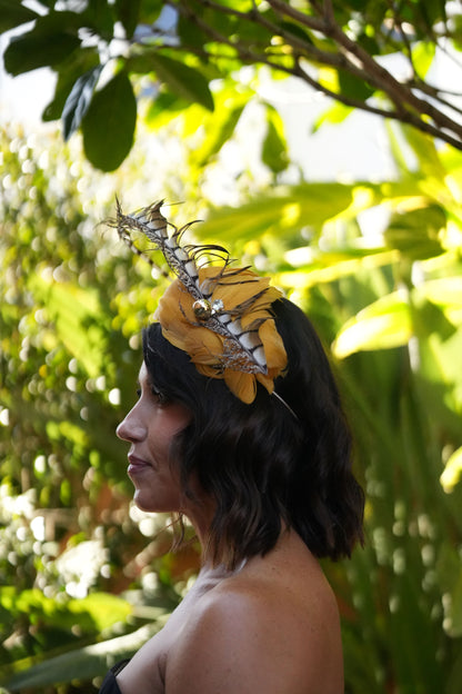 MAEVE  Mustard Feathers Race Day Hat Fascinator