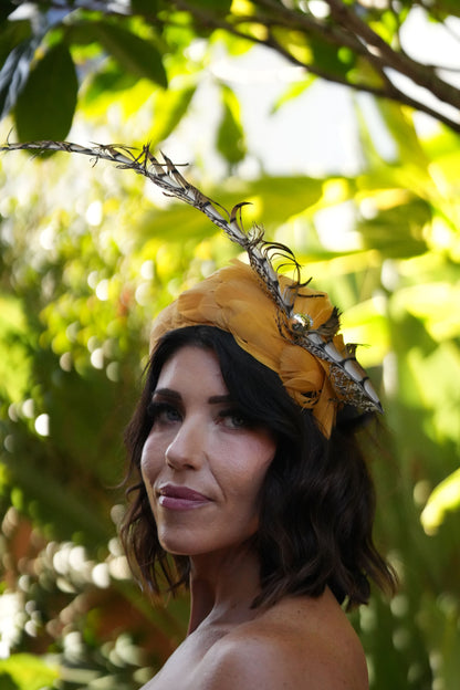MAEVE  Mustard Feathers Race Day Hat Fascinator