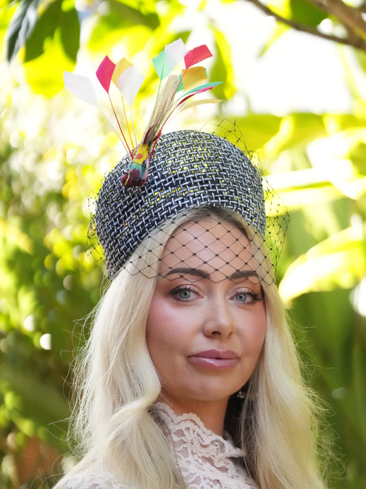 ANASTASIA Black and White Straw Crown Hat Race Hat