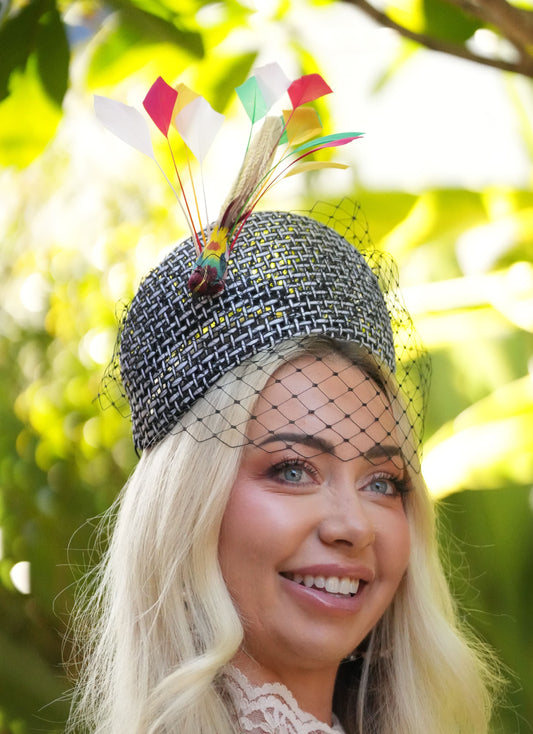 ANASTASIA Black and White Straw Crown Hat Race Hat