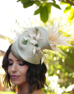 Load image into Gallery viewer, MADELYN Pale Green Button Hat Fascinator Race Day Hat
