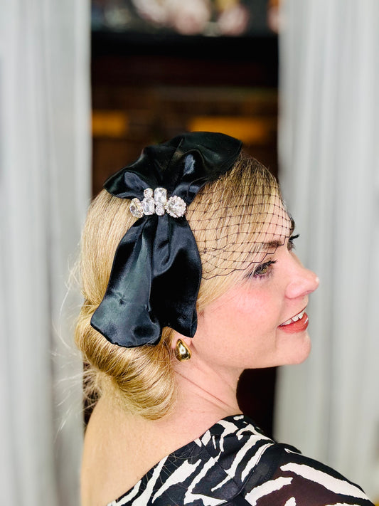 GEORGIA Black Satin Bow Hat
