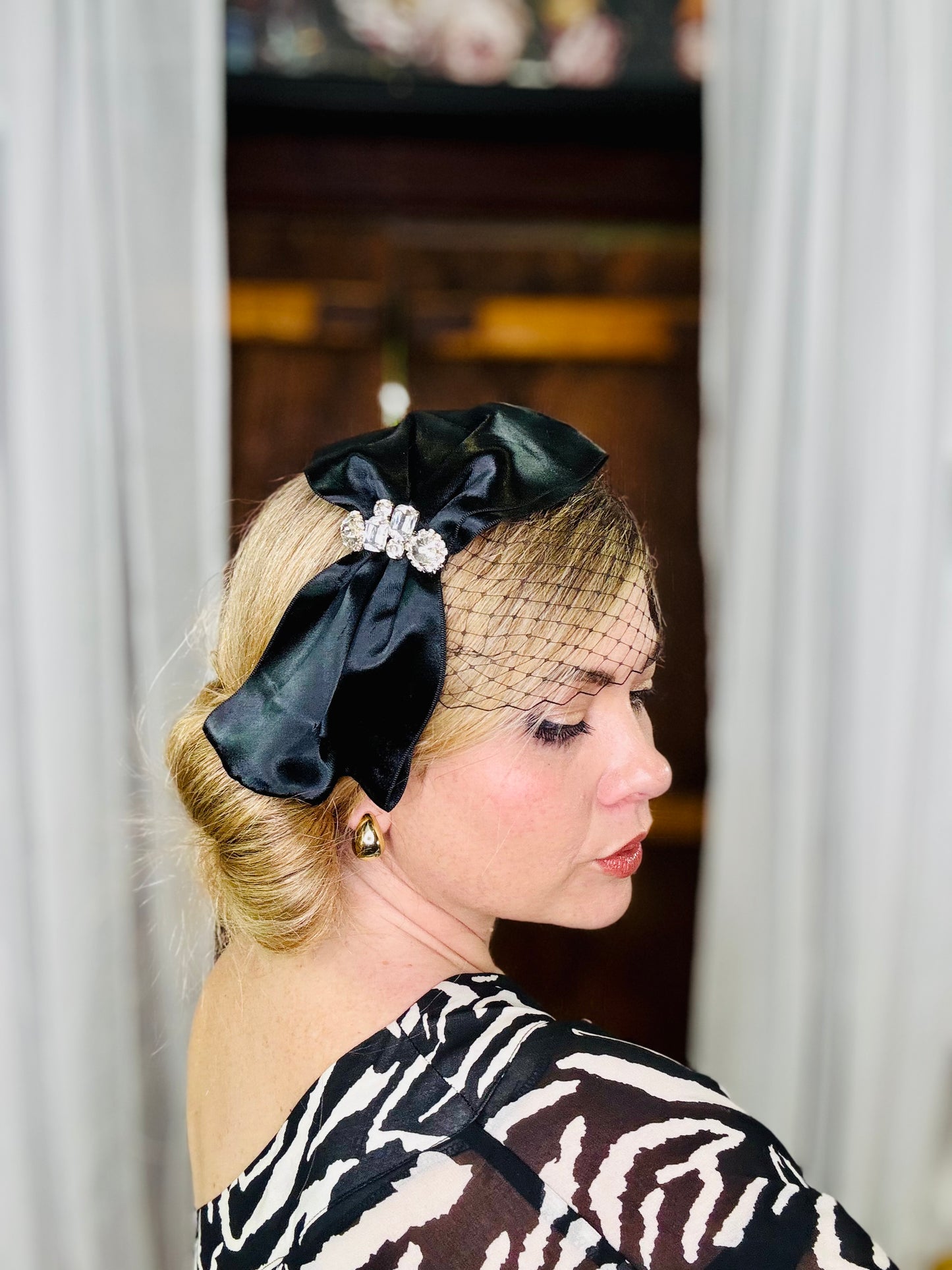 GEORGIA Black Satin Bow Hat