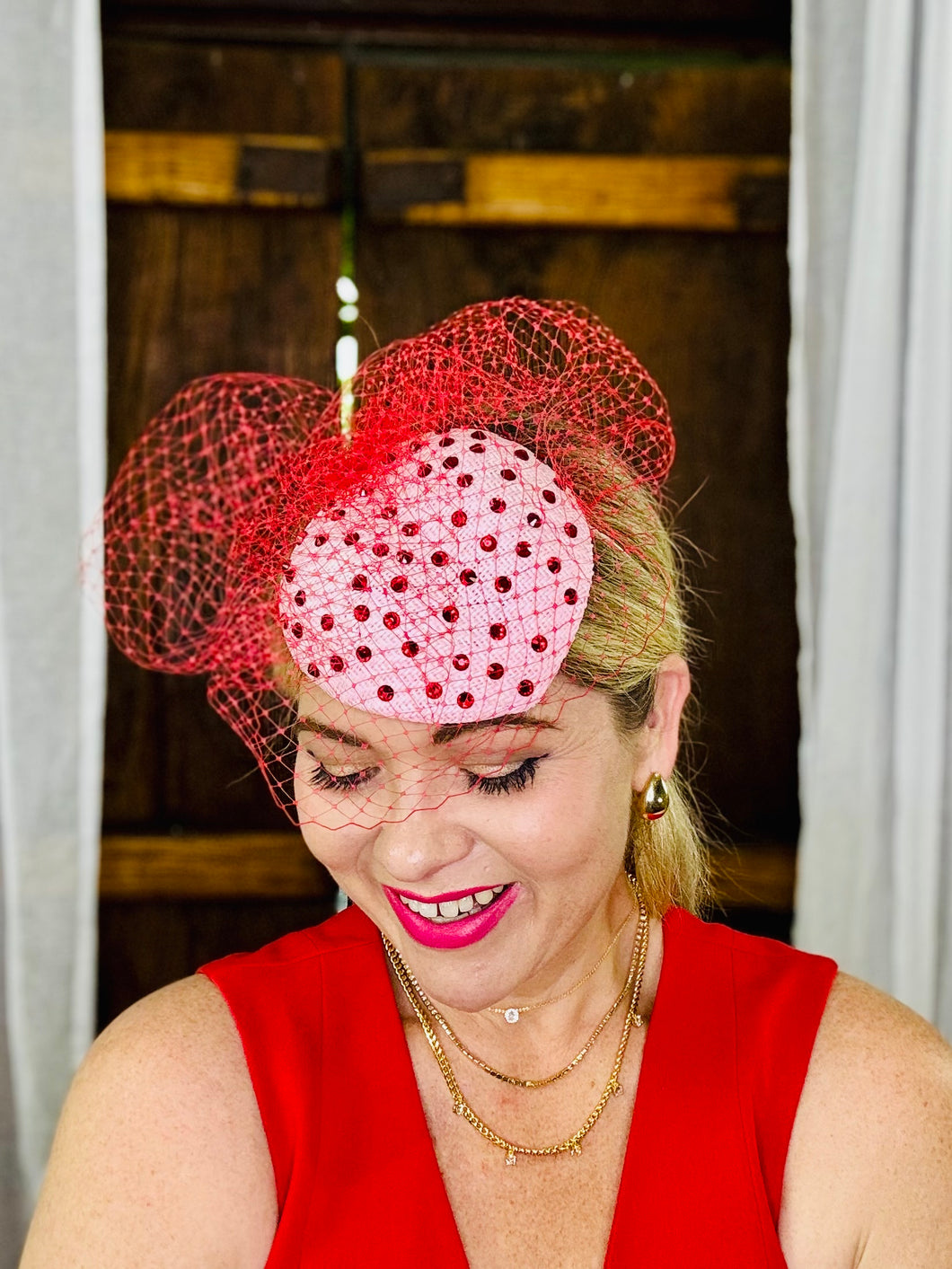FAYE Pink Heart Cocktail Hat
