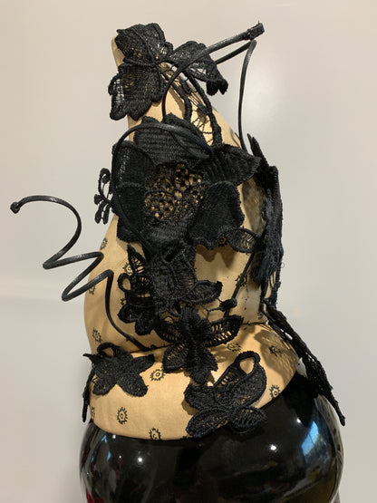 IRIS Sculptural Leather Headpiece Fascinator Race Hat Black Lace