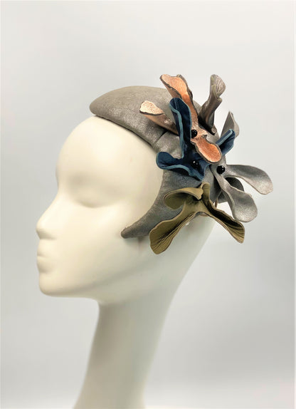 JILL Pewter Leather Headpiece Fascinator Race Hat