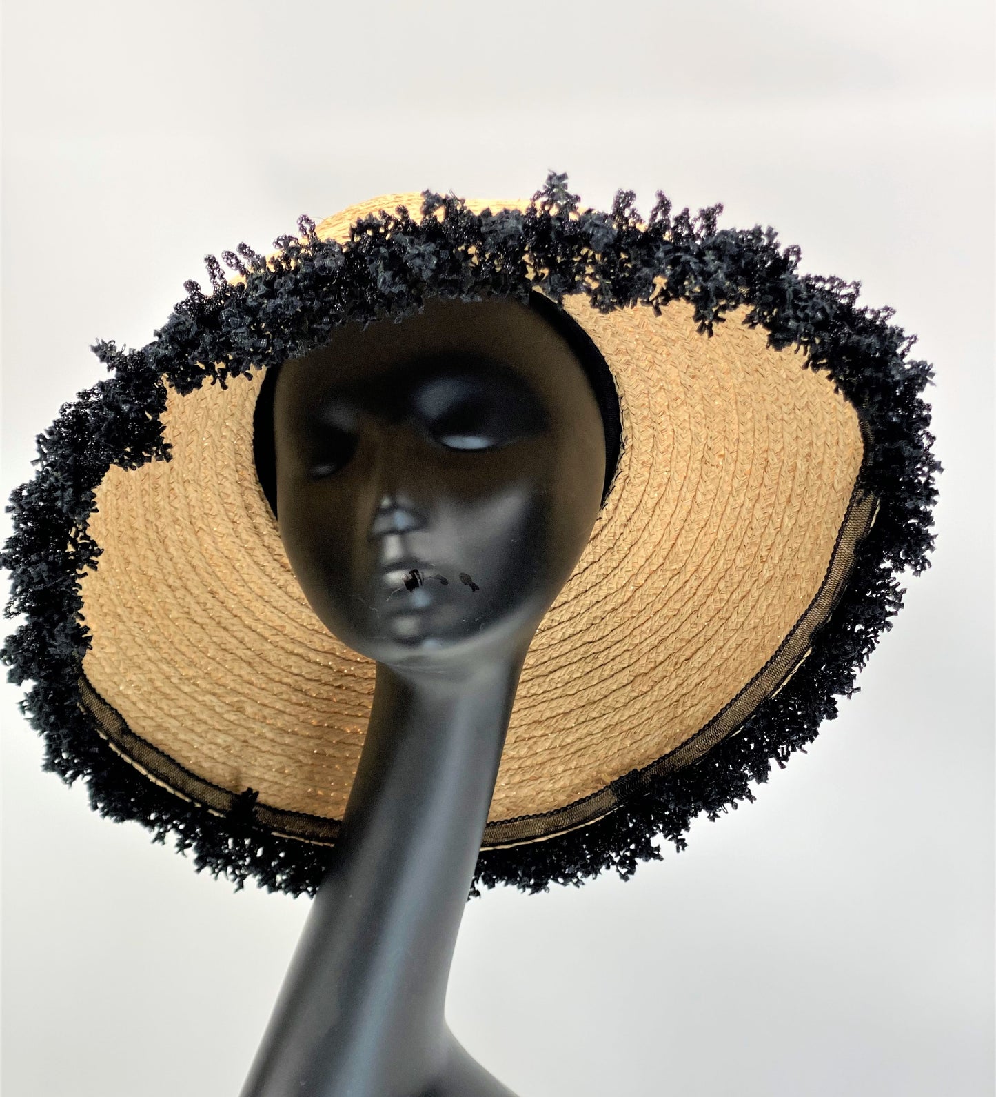 BECKY Natural Straw Sun Hat Large Dior Brim Black Trim