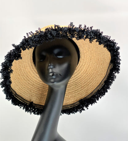 BECKY Natural Straw Sun Hat Large Dior Brim Black Trim