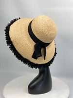 Load image into Gallery viewer, BECKY Natural Straw Sun Hat Large Dior Brim Black Trim
