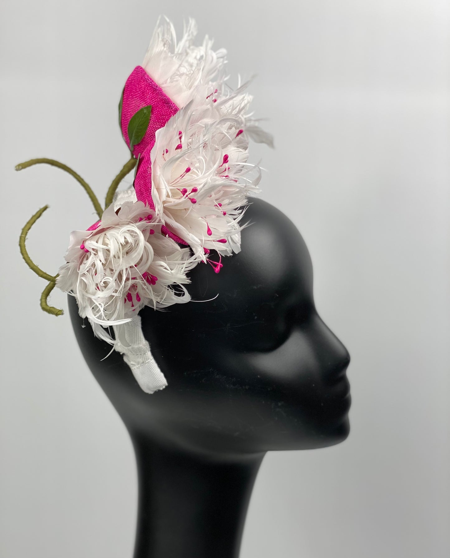 IRMA White Headband Hot Pink Fascinator Feather Flowers Hat