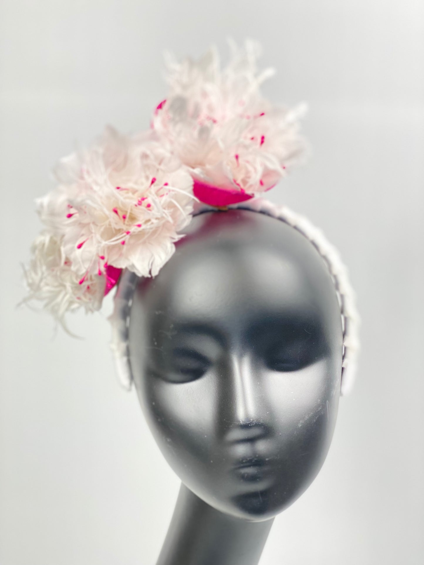 IRMA White Headband Hot Pink Fascinator Feather Flowers Hat