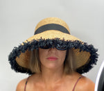 Load image into Gallery viewer, BECKY Natural Straw Sun Hat Large Dior Brim Black Trim
