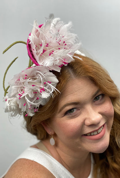 IRMA White Headband Hot Pink Fascinator Feather Flowers Hat