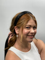Load image into Gallery viewer, PARIS Black Satin Headband Fascinator Race Day Hat
