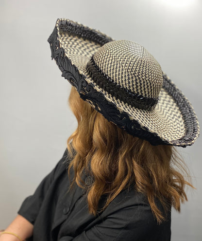 PALOMA Black and Cream  Wide Brim Race Day Hat