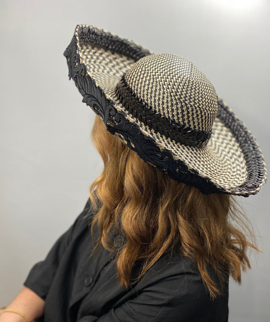 PALOMA Black and Cream  Wide Brim Race Day Hat
