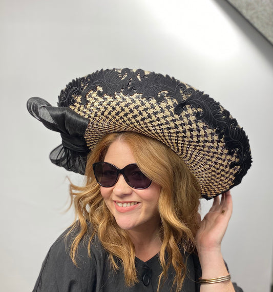 PALOMA Black and Cream  Wide Brim Race Day Hat
