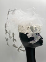 Load image into Gallery viewer, LEDA White Tulle Bridal Headpiece Fascinator Race Hat
