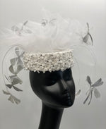 Load image into Gallery viewer, LEDA White Tulle Bridal Headpiece Fascinator Race Hat
