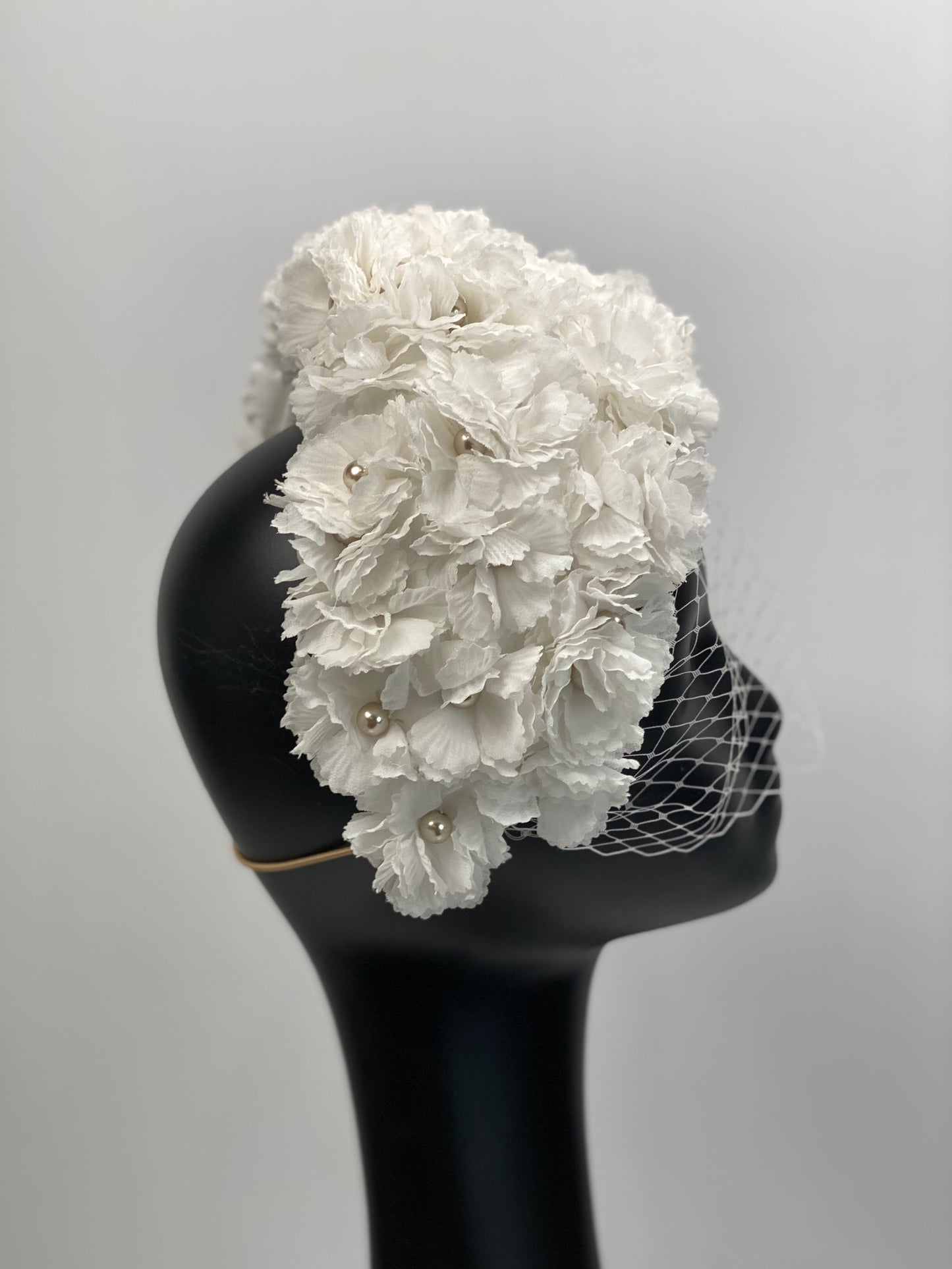 NINA White Flowered Headpiece Race Day Hat Bridal Headpiece