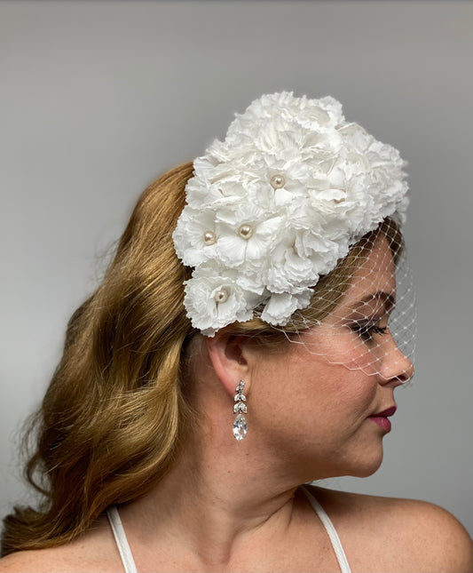 NINA White Flowered Headpiece Race Day Hat Bridal Headpiece