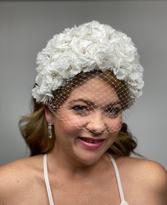 NINA White Flowered Headpiece Race Day Hat Bridal Headpiece
